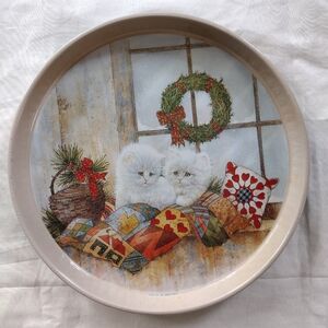 Vintage Christmas Matel cookie serving tray kittens Giftco 92' Giordano Cottage